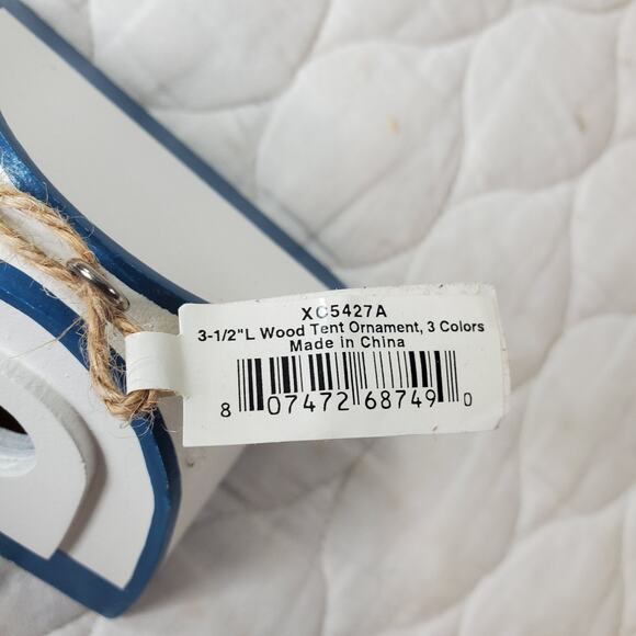 Midwest-CBK Set of 4 Tent Christmas Ornaments Blue & White Small Holiday Camping - Picture 4 of 10